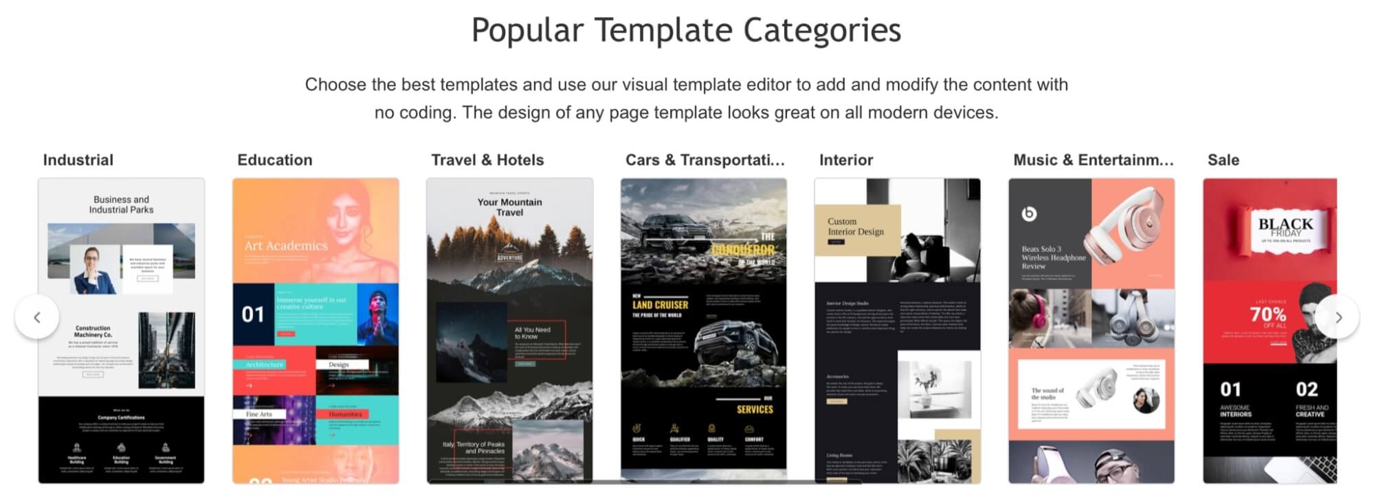 Template Categories of Nicepage